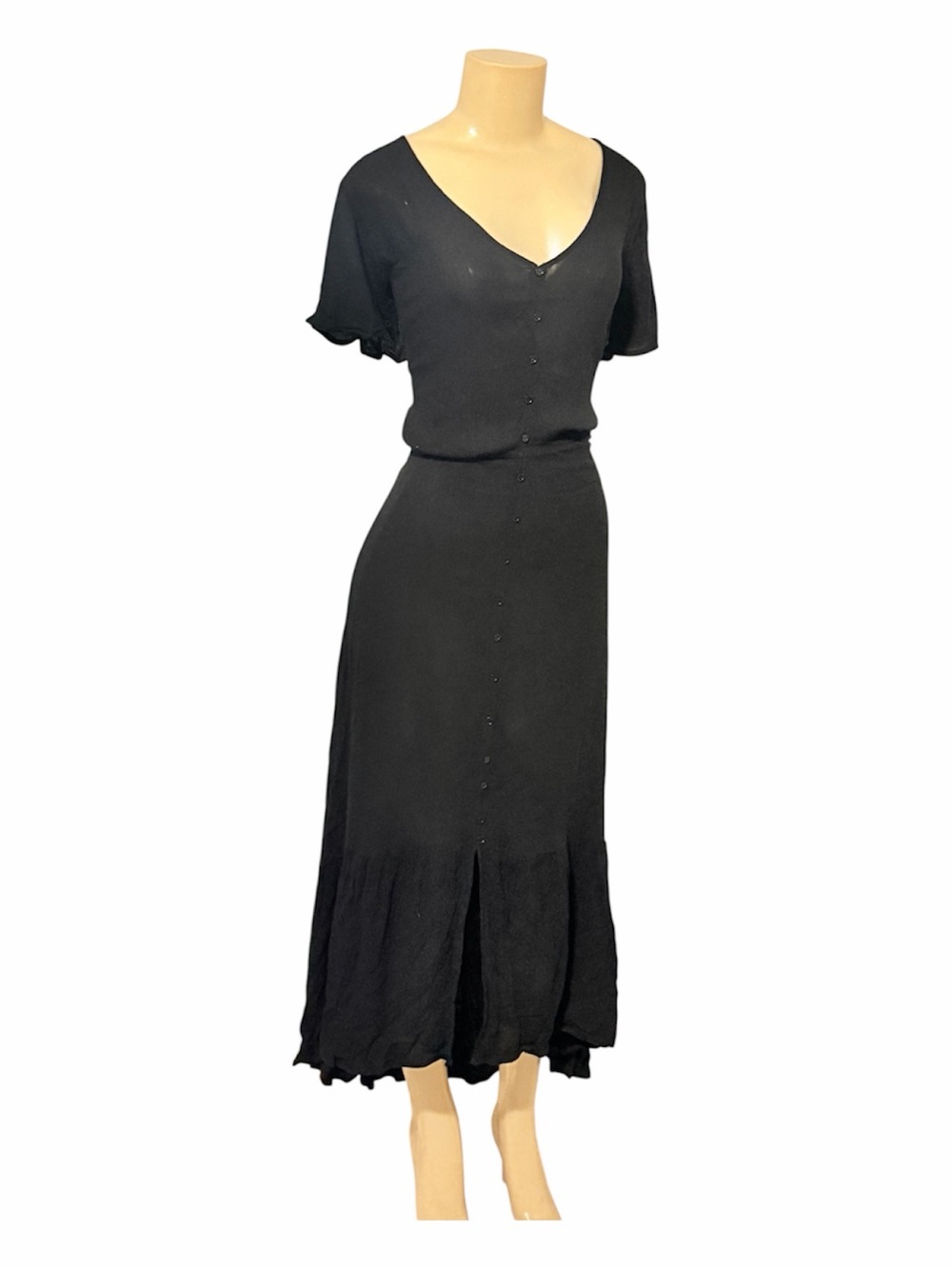 Lush black button up midi black cowgirl dress M